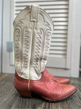 Justin Boots Two-Tone White and Pink Western Cowboy Boots